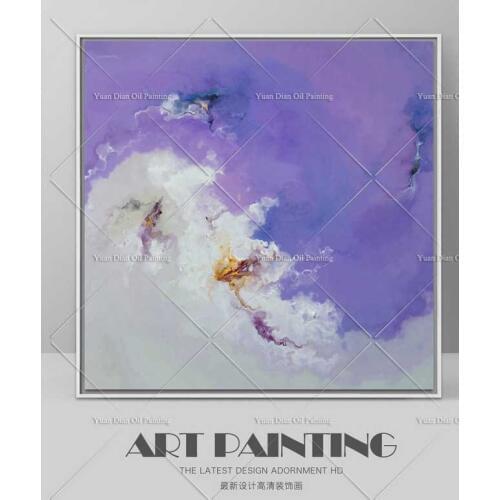 Purple Lake Fish Swim Handpainted Abstract Landscape Oil Painting On Canvas Wall Art Brush Painting For Living Room Home Decor