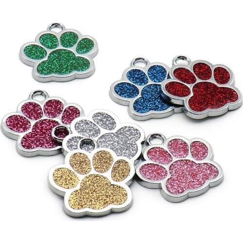 Wholesale 100Pcs Paw Pendant Dog ID Tag Custom Dog Plate Personalized Engraved Puppy ID Collar Tags Paw Pet Accessories For Dogs