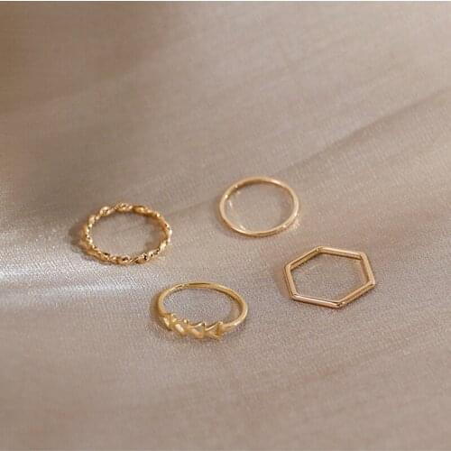 4 Pcs/set Geometric Ring Simple Triangle Ring Twist Metal Chain Rings for Women Girls Jewelry Accessories Gift