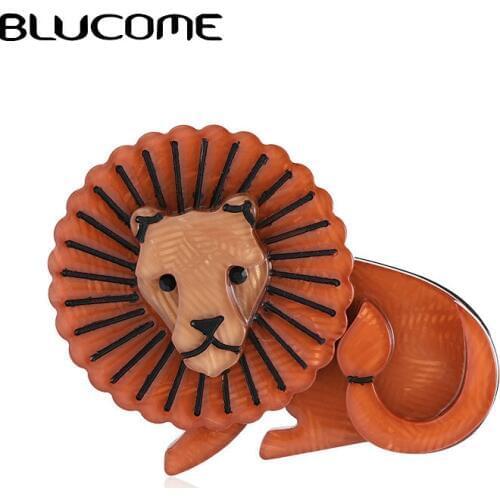 Blucome Cartoon Brown Lion Shape Brooch Corsage For Child Men Cool Handmade Animal Brooches Collection Lapel Pin Badge Jewelry