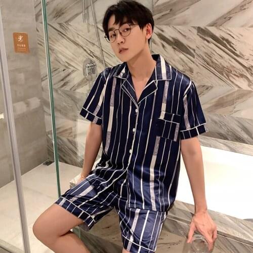 Men Comfortable Pyjamas Plus Size 4XL 5XL 90kg short Sleeve Casual Home Wear summer Silk Boy Pajama Set Leisure Sleepwear Set
