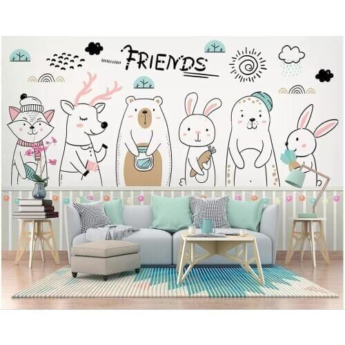 WDBH custom mural 3d photo wallpaper European simple cartoon hand-painted cute animal childrens room wallpaper for wall 3 d