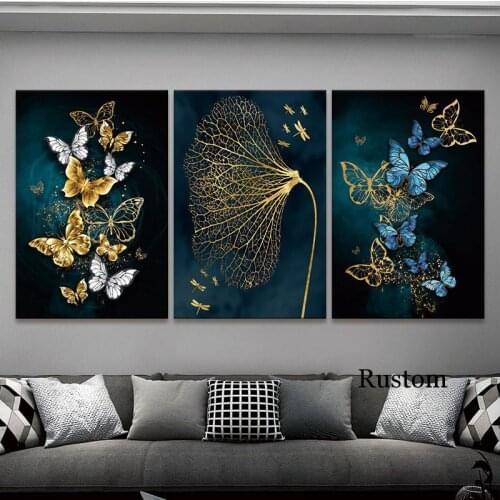 Painting On The Wall Modern Abstract Poster Gold Leave Canvas Wall Art Pictures for Home Design Living Room Decoration Frameless