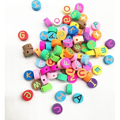 New 30pcs 10mm Color Letter Beads Polymer Clay Beads Polymer Clay Spacer Loose Beads for Necklace DIY Bracelet Accessories