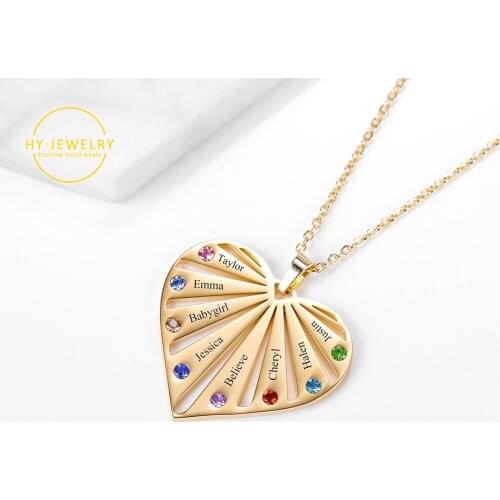 Personalized Heart Name Necklace Custom Birthstone Necklaces Engrave Any Name Necklace Charm Name Jewelry Gift For Women Baby