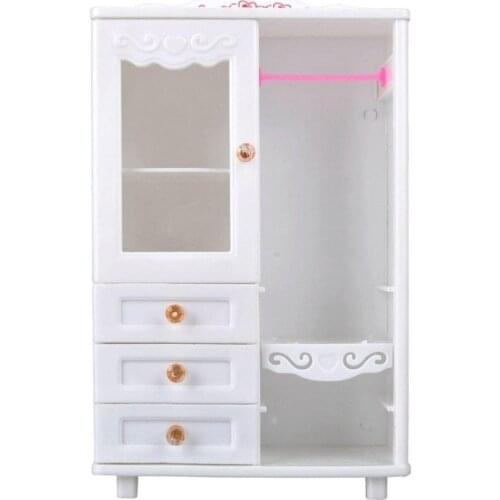 Plastic Role Play Toy White Wardrobe With Openable Drawers Children Toy