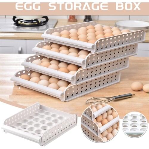 30 Eggs Storage Rack Multi-layer Compartment Drawer Kitchen Refrigerator Organizer Drawer Egg Tray Plastic Storage Drawer