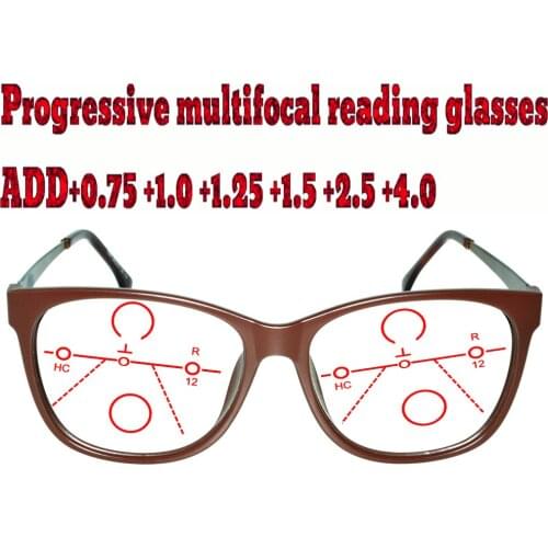 Progressive Multifocal Anti Blu Light Reading Glasses Red Metal Frame Men Women High Quality Cats Eye Large Size Frame+0.75To+4