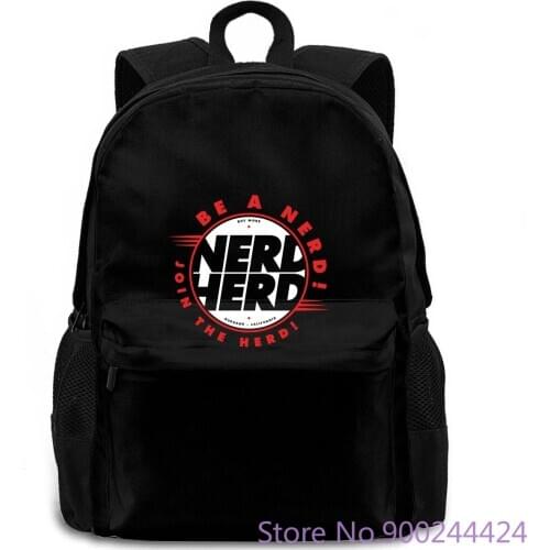Nerd Herd Homme Noir nage Natural Printed women men backpack laptop travel school adult student