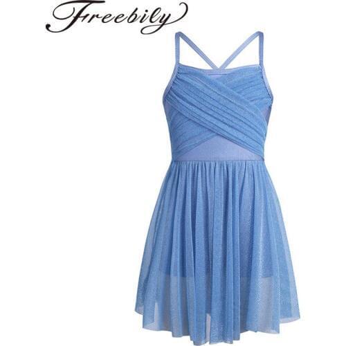 Girls Mesh Glittery Ballet Tutu Dress Latin Dance Leotard Dress Gymnastics Leotard Dress Ballerina Party Kids Dance Wear