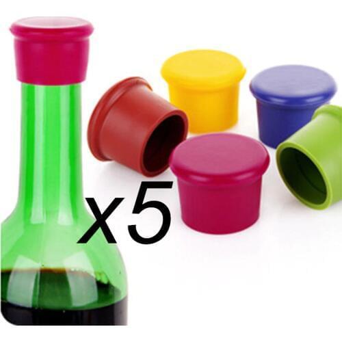 5pcs Silicone Wine Stopper Leak Free Wine Bottle Cap Fresh Keeping Sealers Beer Beverage Champagne Closures For Bar Accessories