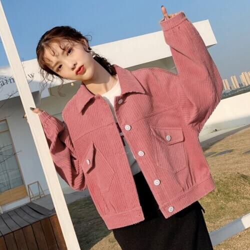 Spring autumn new Korean Womens corduroy Short Casual coat female loose corduroy jacket student jacket coats and jackets women