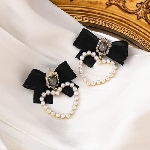 Vintage Black Bowknot Women Statement Dangler Earrings Sweety Heart Shaped Design Drop Earrings Hyperbole серьги pendientes