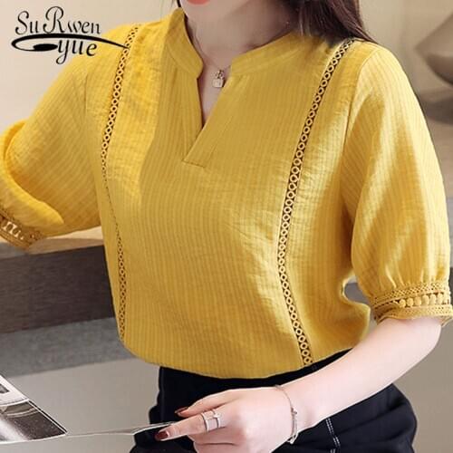2019 summer hot top Office Lady Chiffon shirts stand collar womens clothing white blouse tops Women short sleeve shirts 3798 50