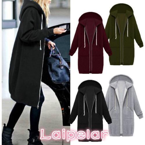 Women Hoodies Zipper Open Long Sweatshirt Harajuku Winter Spring Oversized Coat Casual Loose Jacket Felpe Donna moleton