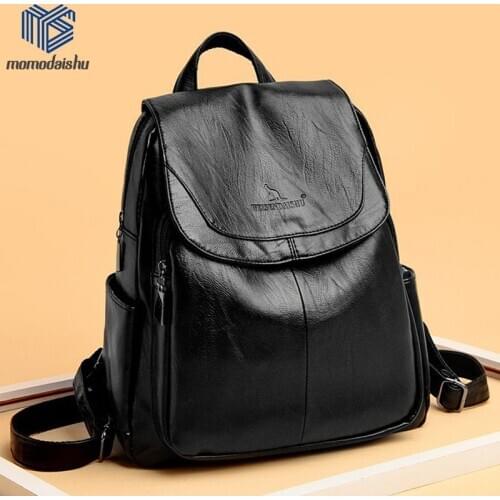 2021 Women Soft Leather Backpacks High Quality Vintage Bagpack Sac School Bags For Girls Casual Ladies Sac A Dos Back Pack