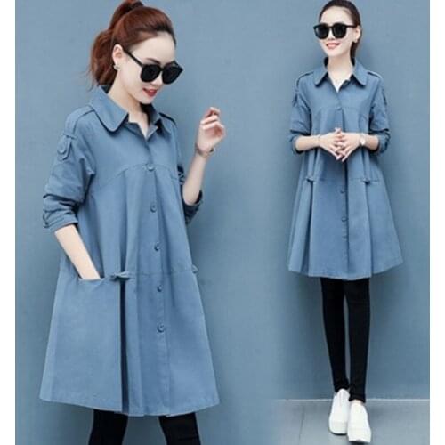 Oversizedd Spring Autumn Trench Coat Female Mid-Length 2021 Korean Loose Solid Color Long Sleeved All-Match Windbreaker Overcoat