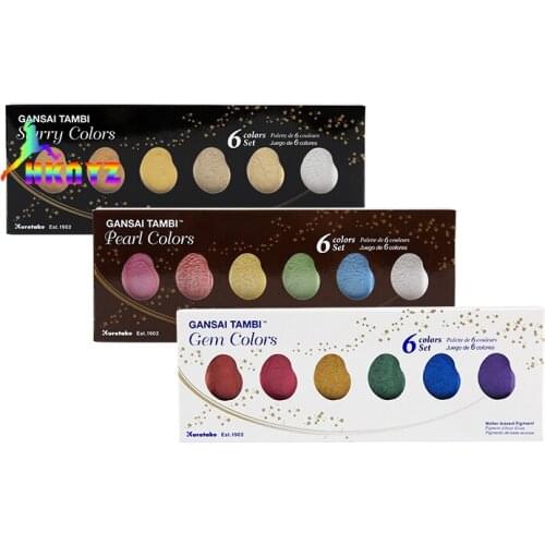 1pc Japan Imported Kuretake 6-color Gold Watercolor Paint Metallic Color Rosy Color and Pearlescent Color Glitter Paint Gouache