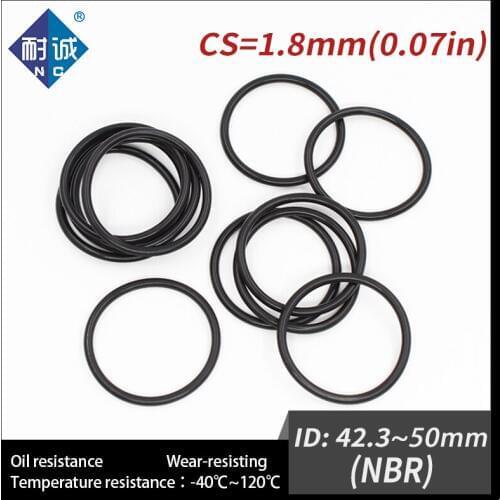 10PCS/lot Rubber Black NBR CS1.8mm ID42.3/43.7/45/46.2/47.5/48.7/50mm O Ring Gasket Oil resistant waterproof