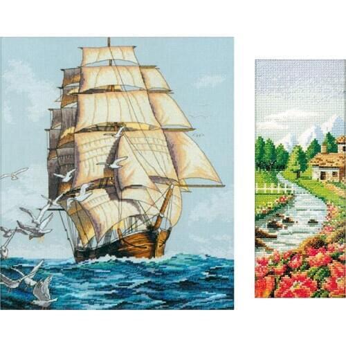 2 Pieces 11CT Sailing Boat Stamped Cross Stitch Kit DIY Handmade Needlework