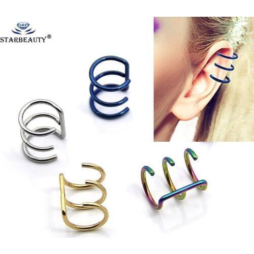 2Pcs/Lot 16G 316L Stainless Steel 2 Rings Fake Ear Cuff Clip Women Men Fake Piercing Dilatations False ear piercing body jewelry