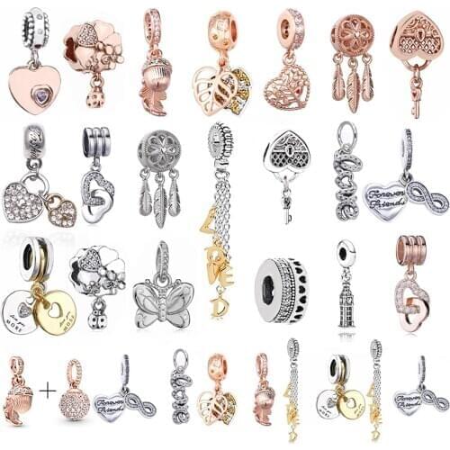 2Pcs/Lot Fine Rose Gold Floral Elegant Beaded Charms,Silver-plated Charms DIY Accessories,Branded Ladies Bracelet Necklace Gifts