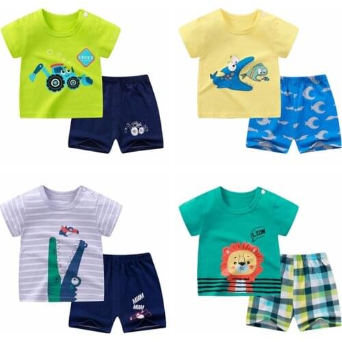 2020 Kids Clothes Toddler Boys Cartoon Outfits Baby Girls Summer Tees Suits 1 2 3 4 Years Children Clothing T-shirt + Shorts