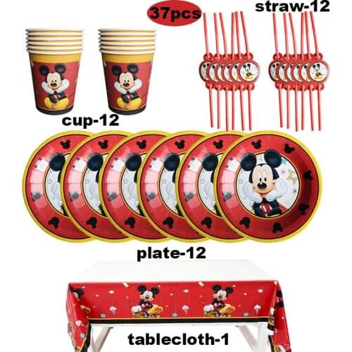 37PCS/LOT Mickey Mouse Anniversaire Birthday Party Decoration Supplies Set Disposable tableware Plate Cup boy girl Birthday part