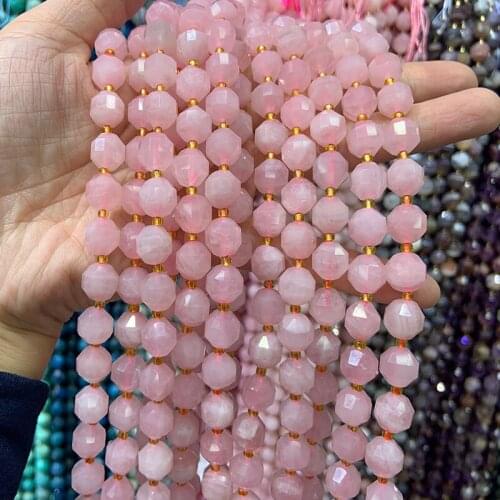 9-10mm Natural Aquamarine Rose Quartz Morgan Agate Phantom Stone Beads 15'' Faceted Round DIY Loose Beads For Jewelry Making