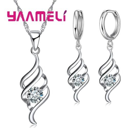 925 Sterling Silver Jewelry Sets For Women Charms Pendant Necklace Hoop Earring Fashion Classic Collares Wedding Gift