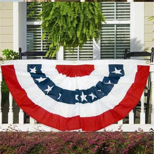 USA Pleated Fan Flag Resistant Polyester Banner American Bunting Patriotic Half Fan Banner Home Decor For Indoor Home Yard Outdo