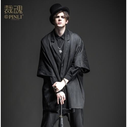 Free Shipping New mens Male unique personality fashion casual soul autumn dark half sleeve windbreaker jacket tide BC193103434