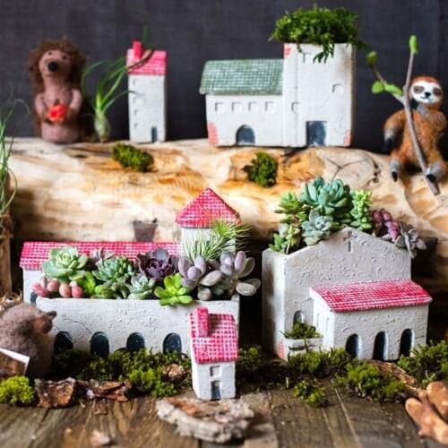 Island Cottage Cement Flower Pot Succulent Flower Pot Art Decoration Grocery Garden Balcony Planting