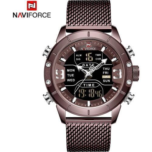 NAVIFORCE Analog Digital Watches Stainless Steel Sports Mens Watches Mesh belt Military Watch 30m Waterproof Relogios Masculino