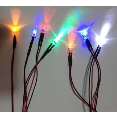 F5 5mm Colored Lens White Red Green Blue Yellow Orange 3V 5V 6V 12V 24V LED Lamp Light With 20cm Wire for Toy DIY x100pcs