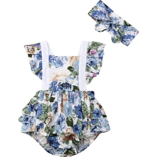 Baby Clothes Newborn Baby Girl Cake Smash Floral Sleeveless Jumpsuit Bodysuit Clothes Size 0-24M