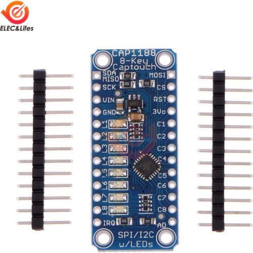 8 Key CAP1188 Capacitive Touch Sensor Module SPI I2C Captouch Sensor w/LEDs 8 Button / Key Interfaces DC 3V-5V for Arduino DIY