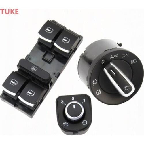 RWSYPL Master Button + Fog Lamp Switch + Fold Rearview Mirror Knob For Passat B6 Golf MK5 Tiguan 5ND 941 431B 5ND 959 565 A