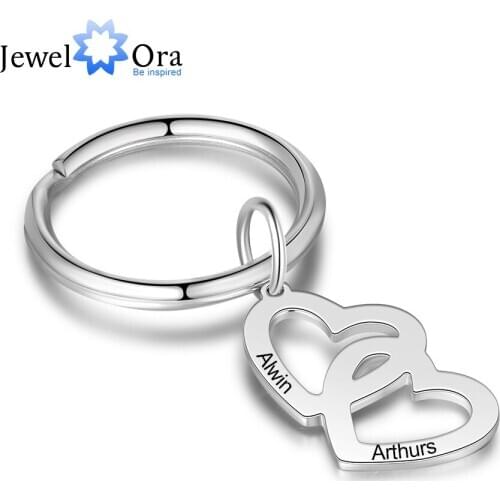 JewelOra Personalized Stainless Steel Heart Key Chains Customized Engraving Name Keyring Keychains for Women Anniversary Jewelry