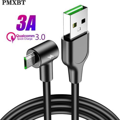 Micro Usb Cable For Samsung S7 Huawei Xiaomi Redmi Note5 1M 2M 3A Fast Charging Data Sync USB Cable 90 Degree Elbow Charger Cord