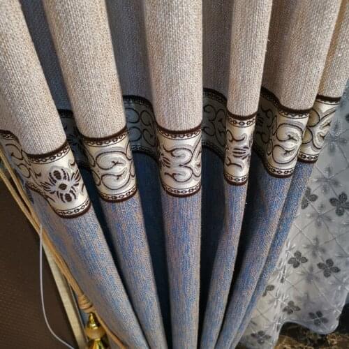 Chinese twill cotton and linen stitching curtains for living room bedroom blackout curtains classical decorative curtains tulle