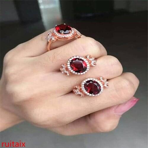 KJJEAXCMY Fine Jewelry 925 Silver Inlaid Natural Crystal Gem Garnet Womens Round Cut Ring Female