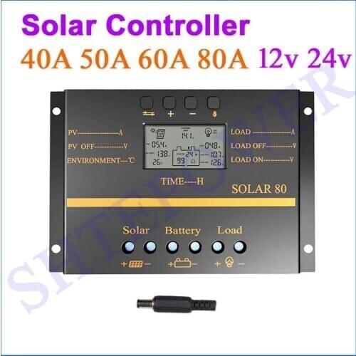 40A 50A 80A 60A Solar Panel Charge Controller 12V 24V Auto LCD USB Solar Battery Charger High Efficiency PWM Regulator MP80