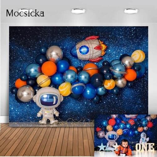 Space Adventure Cake Smash Backdrops for Photography Adventure 1st Birthday Photo Background astronaut blue galaxy universe prop