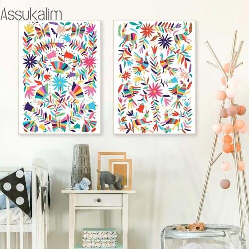 Mexico Posters And Prints Colorful Mexican Folk Wall Art Canvas Painting Otomi Wall Pictures Bedroom Home Decoration Paintings