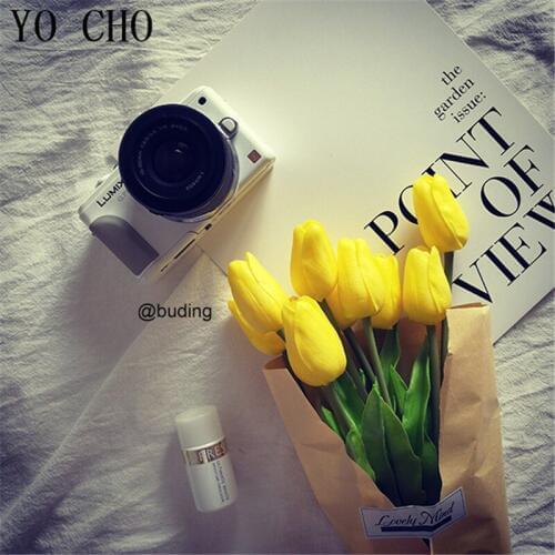YO CHO 21pcs Mini Tulip PU Artificial Flowers For Wedding Home Decor Birthday Party Decorations Adult 12 Colors Long About 34cm