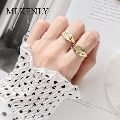 Minimalist 925 Sterling Sliver Retro Pattern Open Rings for Women Simple Gold Color Stack Rings Personalized Initial Rings