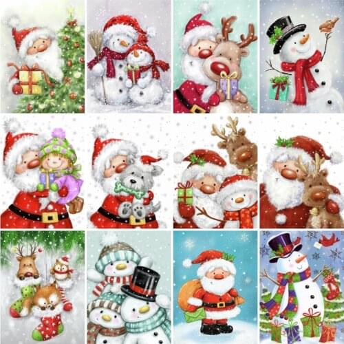 AZQSD Diamond Art Painting Kits Snowman Christmas Handmade Gift Diamond Embroidery Cartoon Mosaic Decor For Home Needlework