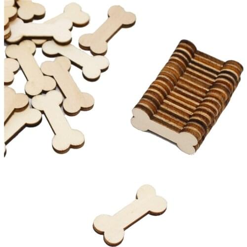 50Pcs Unfinished Wood Dog Bone Cutouts Ornaments Unfinished DIY Wood Rounds Craft for DIY Embellishments for Scrapbooking