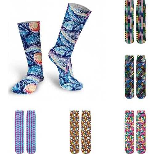 Geometric Pattern 3D Printed Cotton Socks For Women Unisex Street Punk Autumn Breathable Socks Kawaii Casual High Ankle Socks